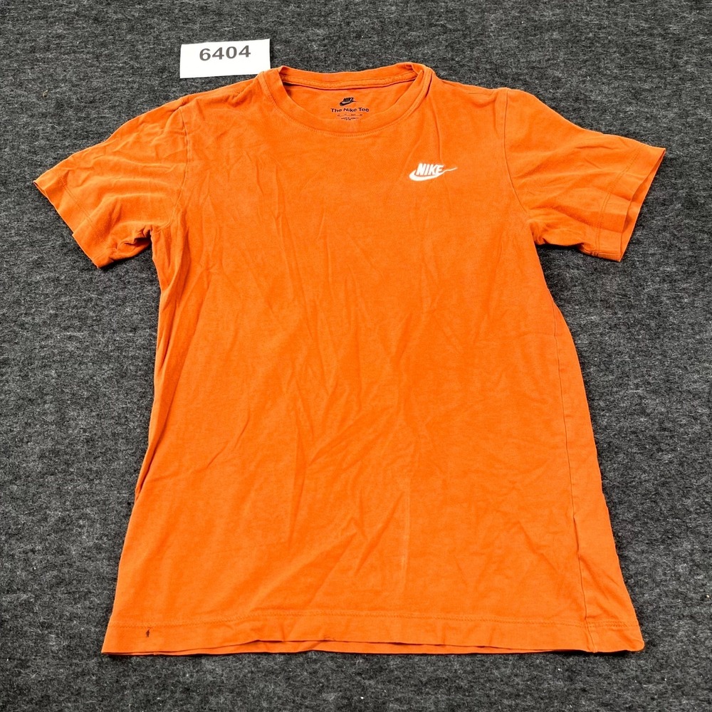 Nike T Shirt Mens XS Orange Cotton Crew Neck Short Sleeve Spell Out Logo Casual